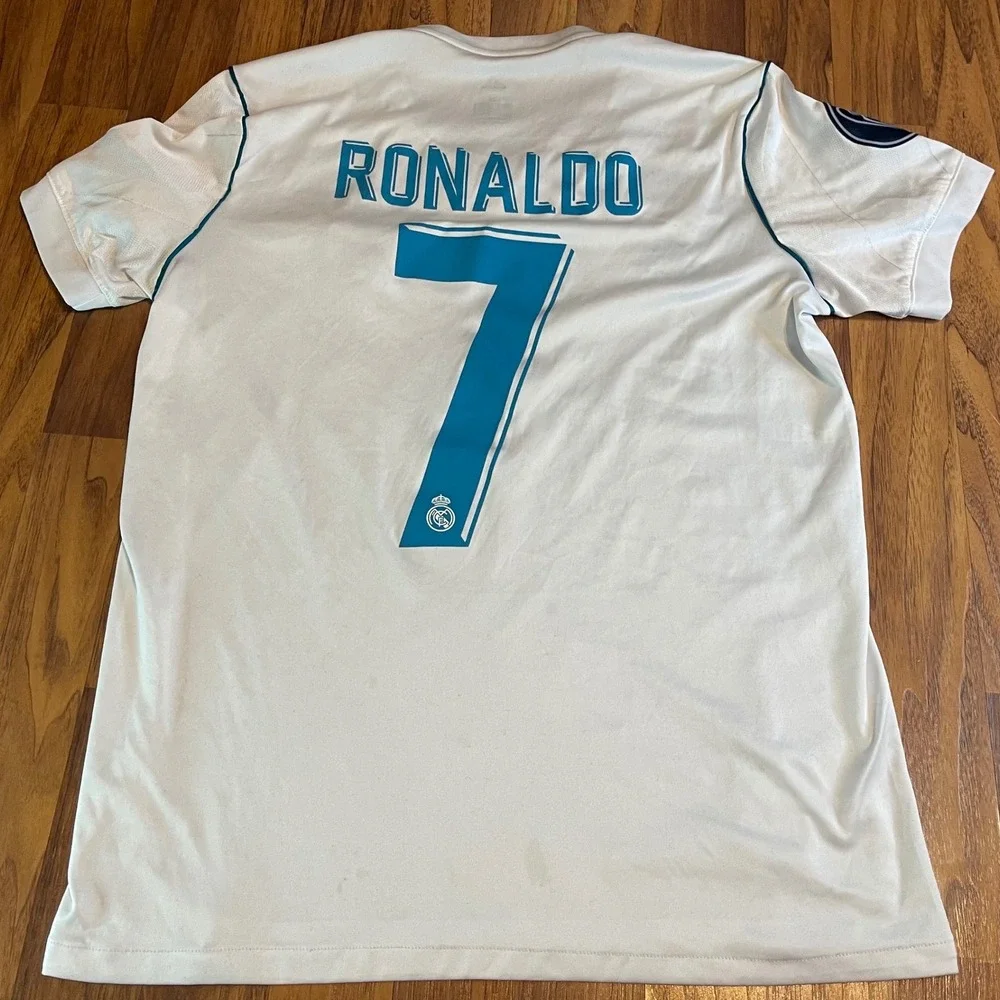 Adidas Real Madrid Ronaldo 7 Jersey Mens Small White 2018 Kyiv UCL Final Shirt